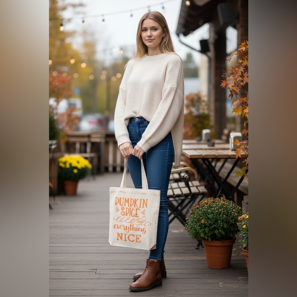 (Boutique) Pumpkin Spice and Everything Nice Tote Bag - Picture 2 of 4